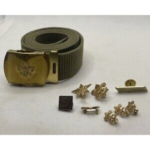 BSA Boy Scouts Vintage Scout Be Prepared Lapel Pins Lot of 8 & Belt